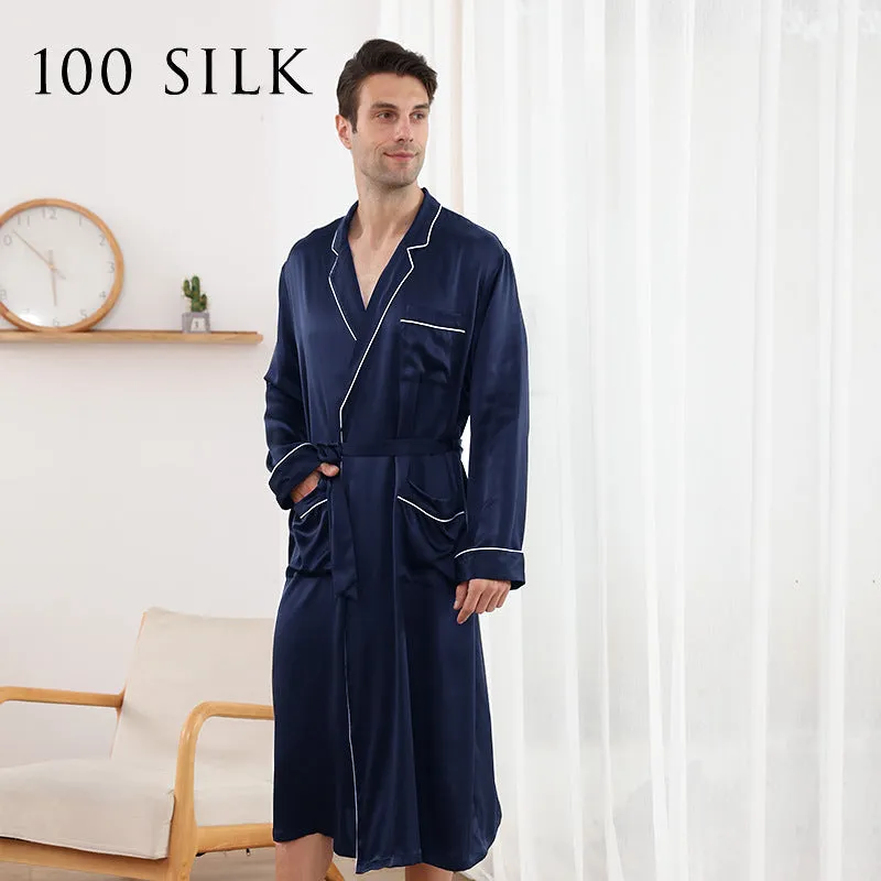 100% Mulberry silk silk pajamas men's robe