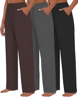 3 Pack Womens Yoga Sweatpants Wide Leg Lounge Pajamas Pants Drawstring Workout Comfy Joggers Sweatpants Pants Pockets