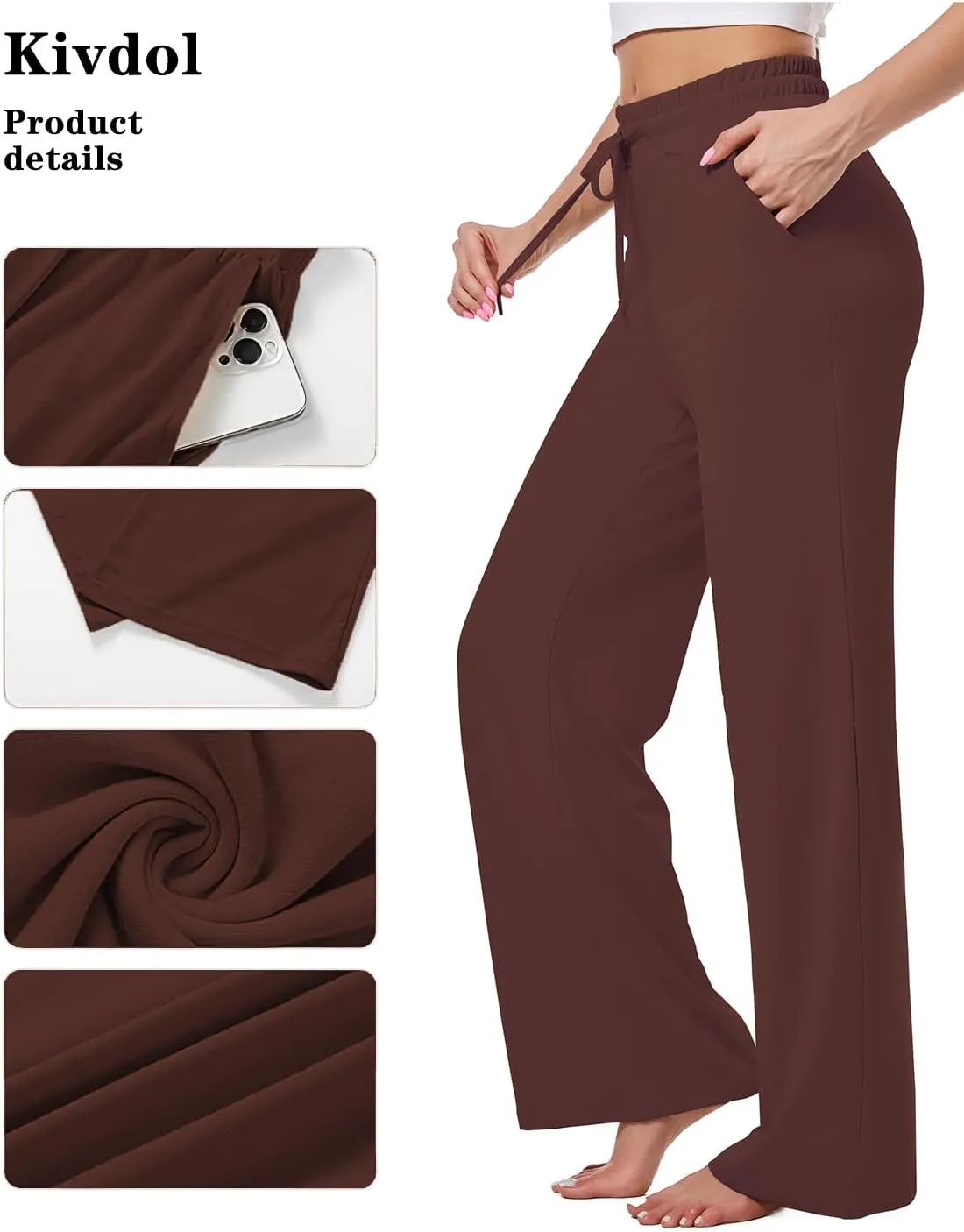 3 Pack Womens Yoga Sweatpants Wide Leg Lounge Pajamas Pants Drawstring Workout Comfy Joggers Sweatpants Pants Pockets
