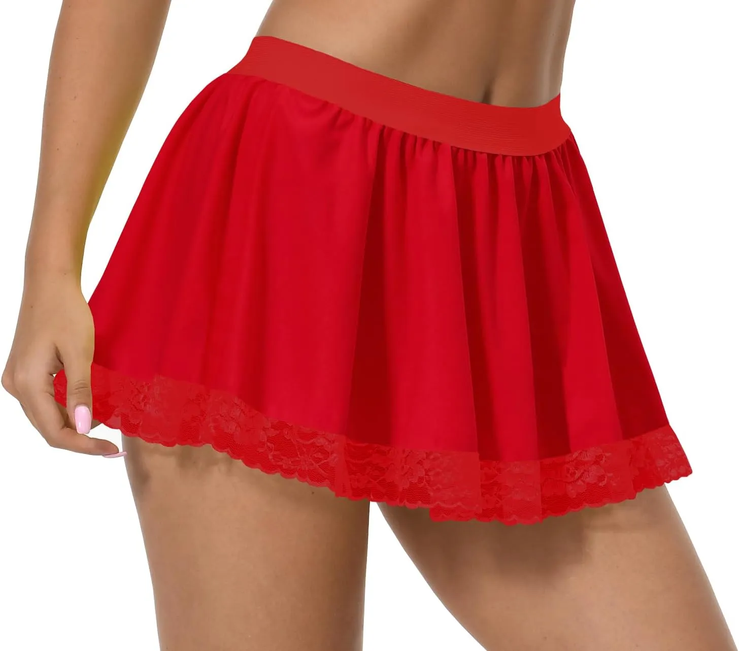 Afibi Women Pleated Mini Skirt Sexy Lace Skirt School Girl Short Skirts