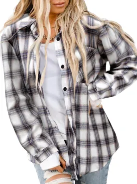 Asiertiy Womens Buffalo Plaid Flannel Shirt Long Sleeve Collar Button Down Blouses Lightweight Tops (S-2XL)