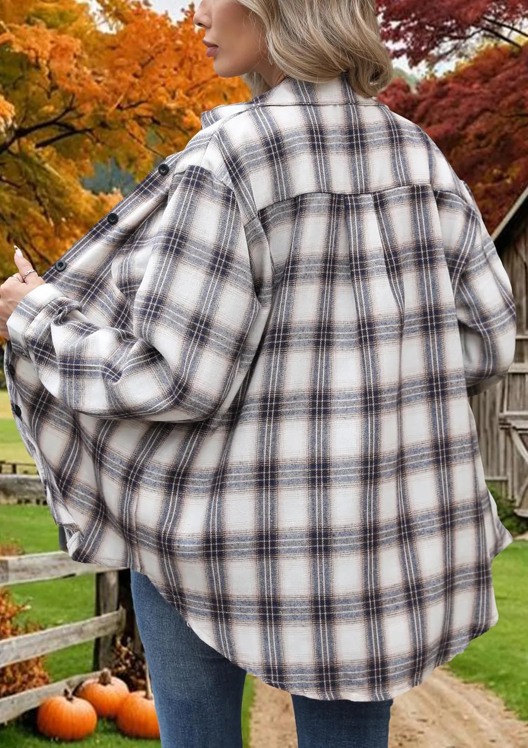Asiertiy Womens Buffalo Plaid Flannel Shirt Long Sleeve Collar Button Down Blouses Lightweight Tops (S-2XL)