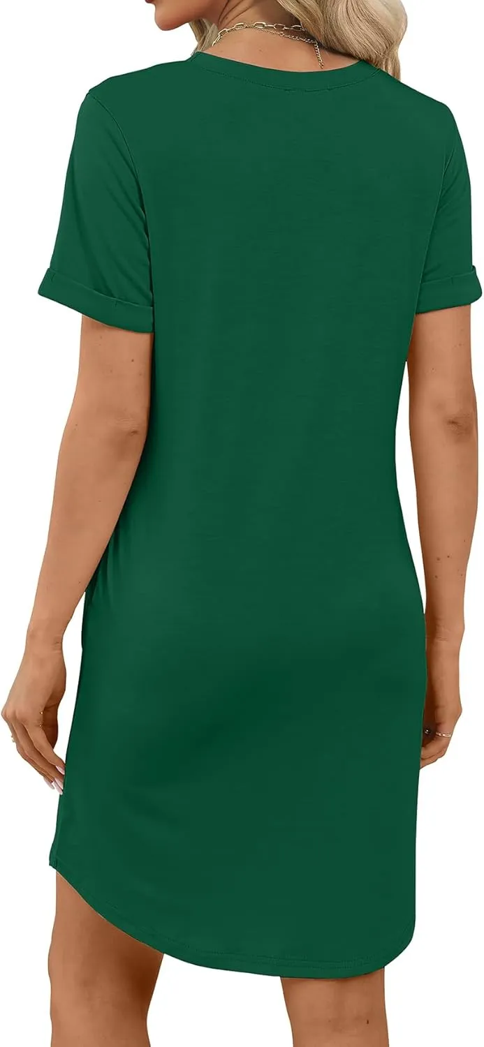 Bluetime Womens T Shirt Dresses Casual 2025 Summer Short Sleeve Loose Vacation Dress with Pockets