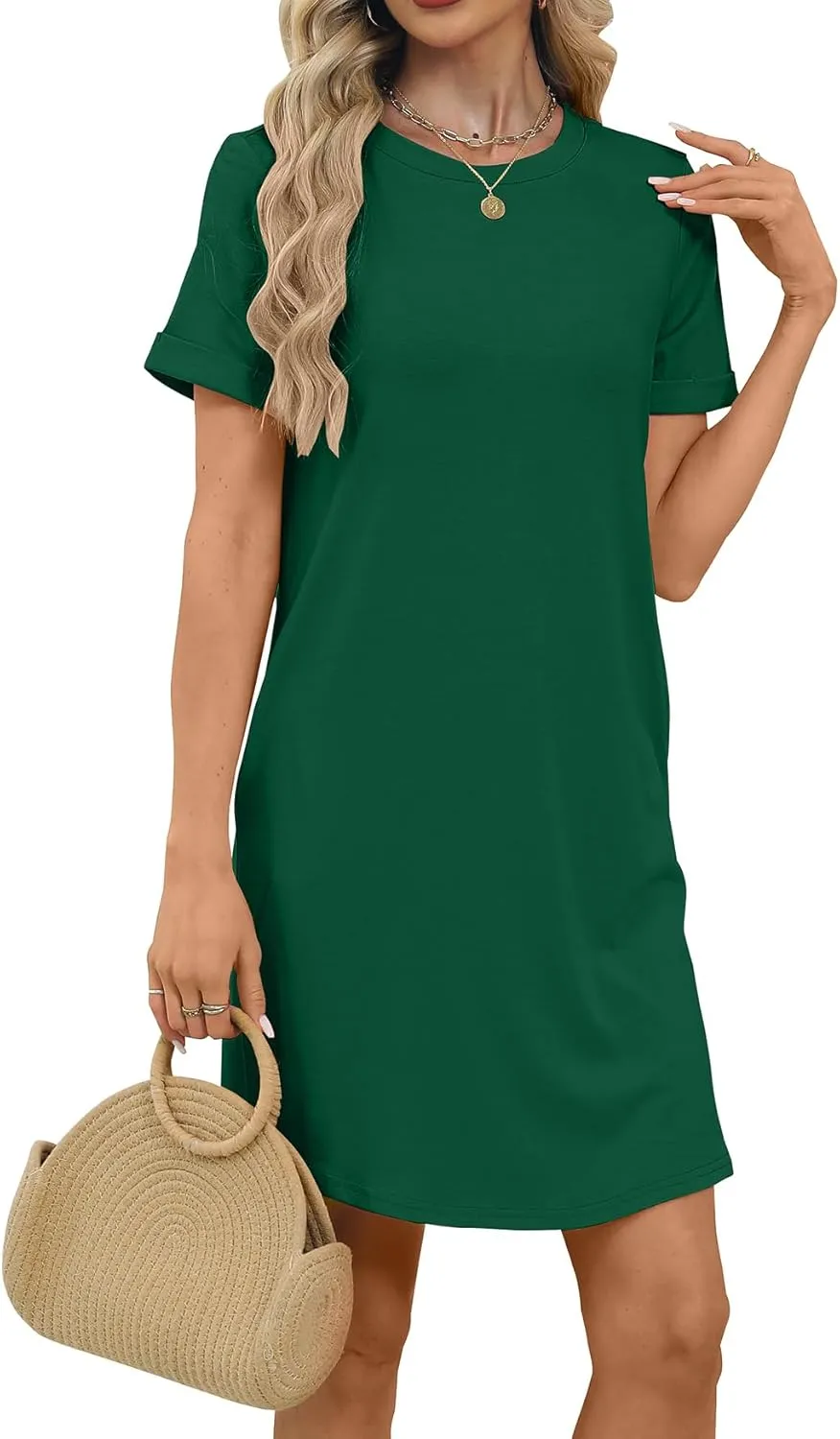 Bluetime Womens T Shirt Dresses Casual 2025 Summer Short Sleeve Loose Vacation Dress with Pockets