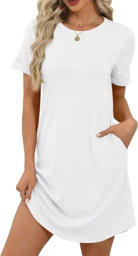 Bluetime Womens T Shirt Dresses Casual 2025 Summer Short Sleeve Loose Vacation Dress with Pockets