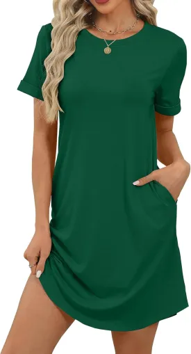 Bluetime Womens T Shirt Dresses Casual 2025 Summer Short Sleeve Loose Vacation Dress with Pockets