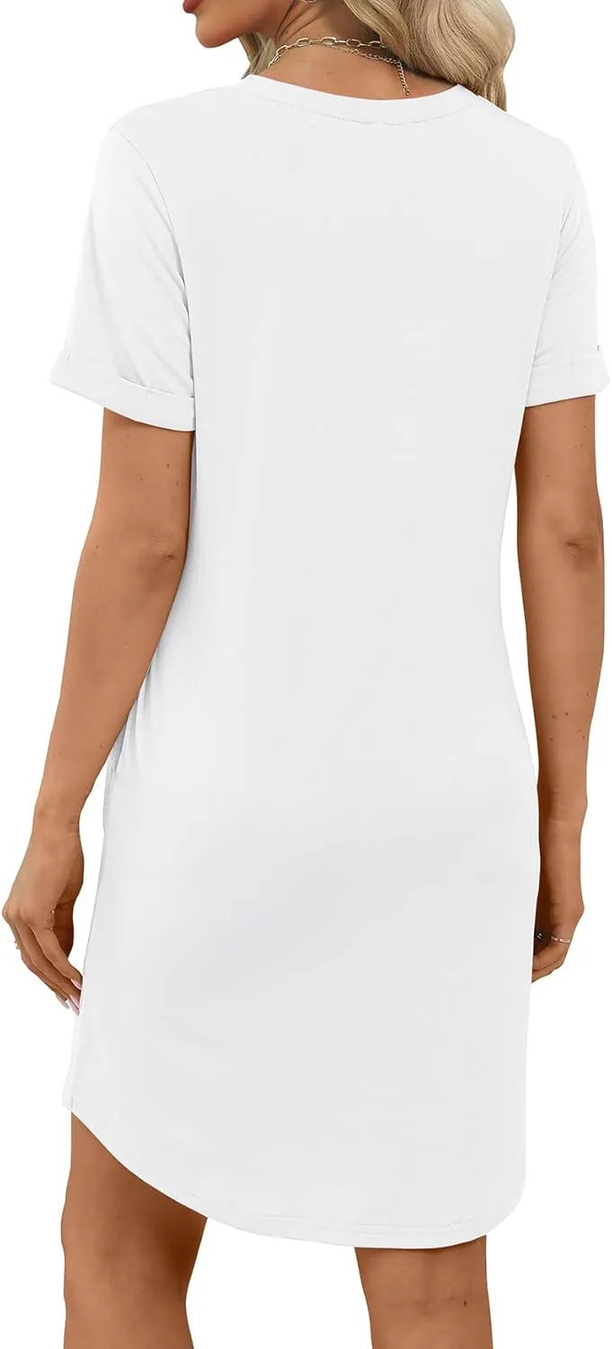 Bluetime Womens T Shirt Dresses Casual 2025 Summer Short Sleeve Loose Vacation Dress with Pockets