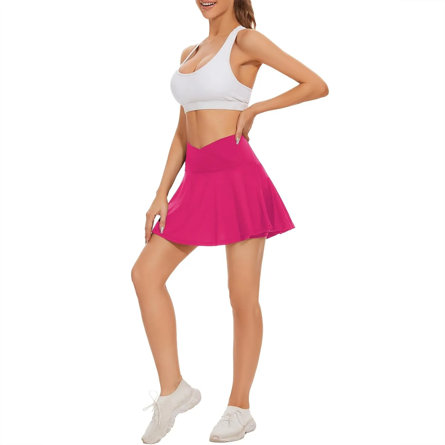 bpbtti Women's 1 or 2 Pack Crossover Tennis Skirt with Pockets High Waisted Pleated Golf Skorts Built-in Shorts for 2025