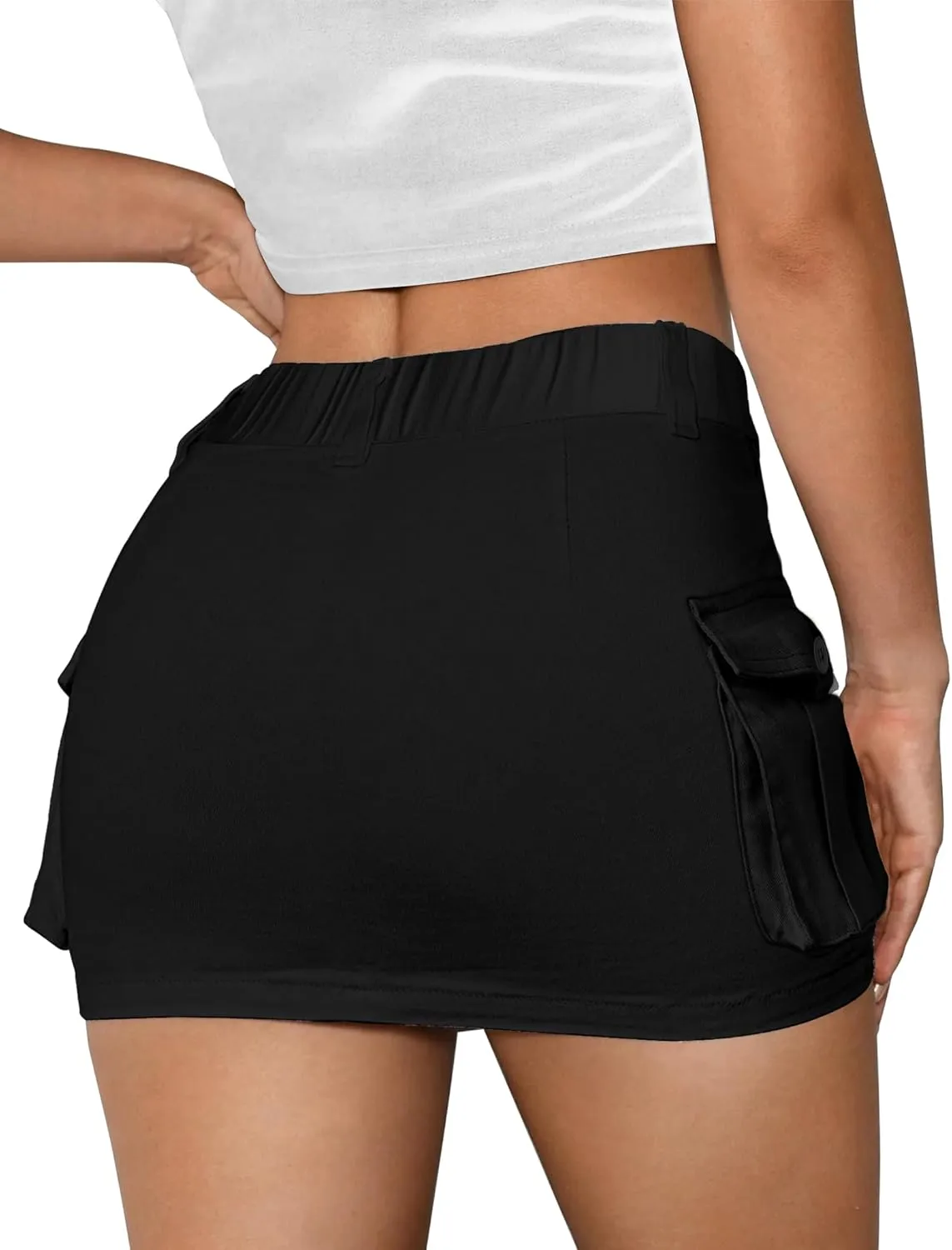 Buauty Women Denim Cargo Skirt Y2K, Mini Low Waist Jean Shirts Bodycon Flap Pockets 2024 Trendy Short