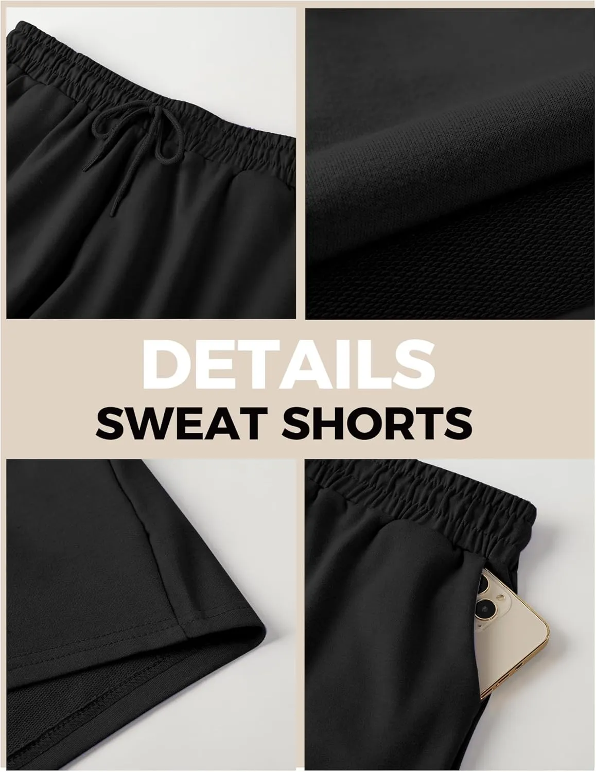 Buauty Women's Sweat Shorts SweatShorts Summer Lounge Cotton Drawstring Cute Fleece Athletic Running Shorts with Pockets