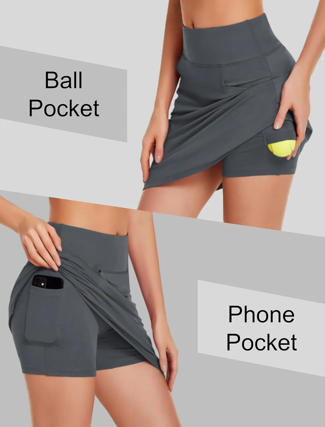 COOrun Women's Skorts Athletic Skirts with Pockets Knee Length Built-in Shorts Casual Skirt for Golf Tennis Workout (XS-3XL)