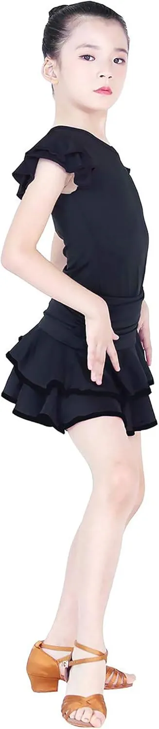Daydance Girl's Dance Skirt Latin Ballroom Samba Tango Practice Dress with Boy Shorts