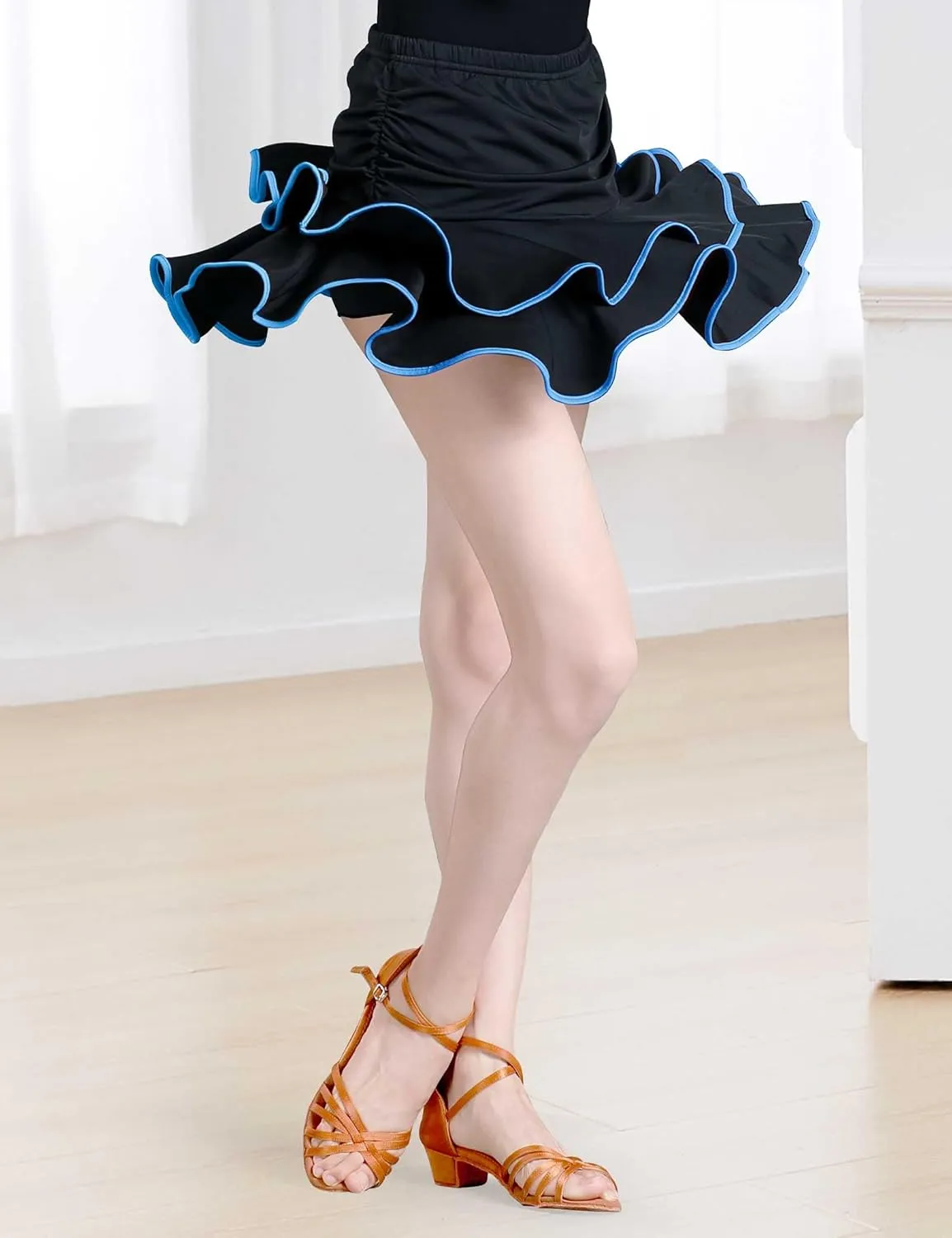 Daydance Girl's Dance Skirt Latin Ballroom Samba Tango Practice Dress with Boy Shorts