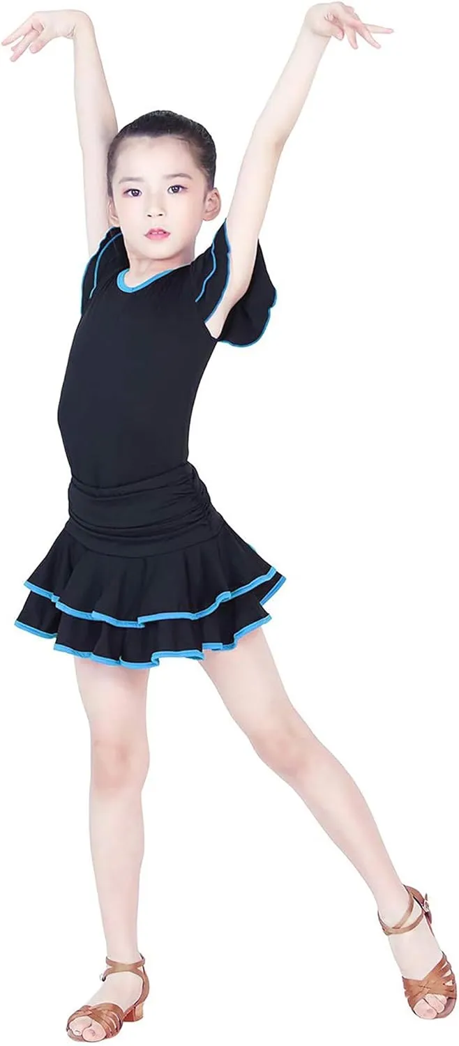 Daydance Girl's Dance Skirt Latin Ballroom Samba Tango Practice Dress with Boy Shorts