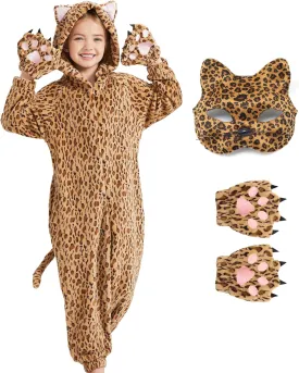 Ezuwail Cheetah Costume Kids Leopard Costume Gloves Mask Cheetah Onesie Bodysuit Cosplay for Girls Boys