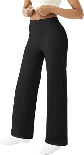 FireSwan Wide Leg Yoga Pants Women Stretch Dress Lounge Pants with Pockets High Waisted Loose Casual Trousers
