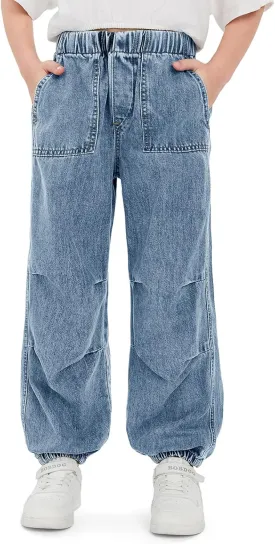 Haloumoning Girls Casual Denim Pants High Waist Jogger Jeans with Pocket 5-14 Years