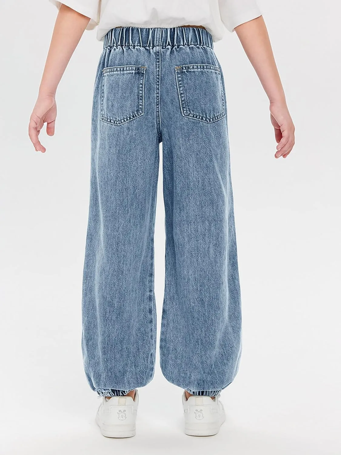 Haloumoning Girls Casual Denim Pants High Waist Jogger Jeans with Pocket 5-14 Years
