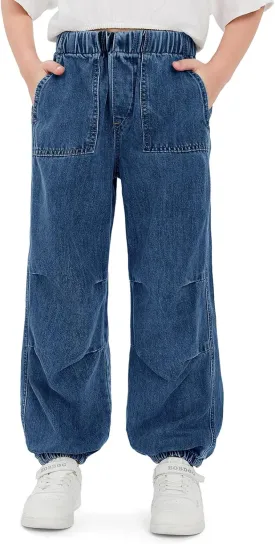 Haloumoning Girls Casual Denim Pants High Waist Jogger Jeans with Pocket 5-14 Years