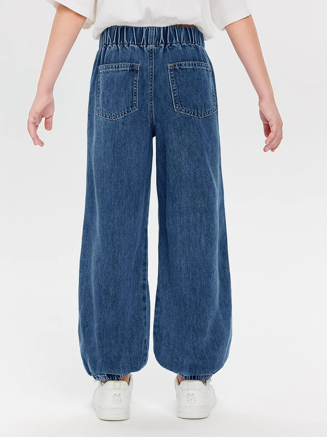 Haloumoning Girls Casual Denim Pants High Waist Jogger Jeans with Pocket 5-14 Years