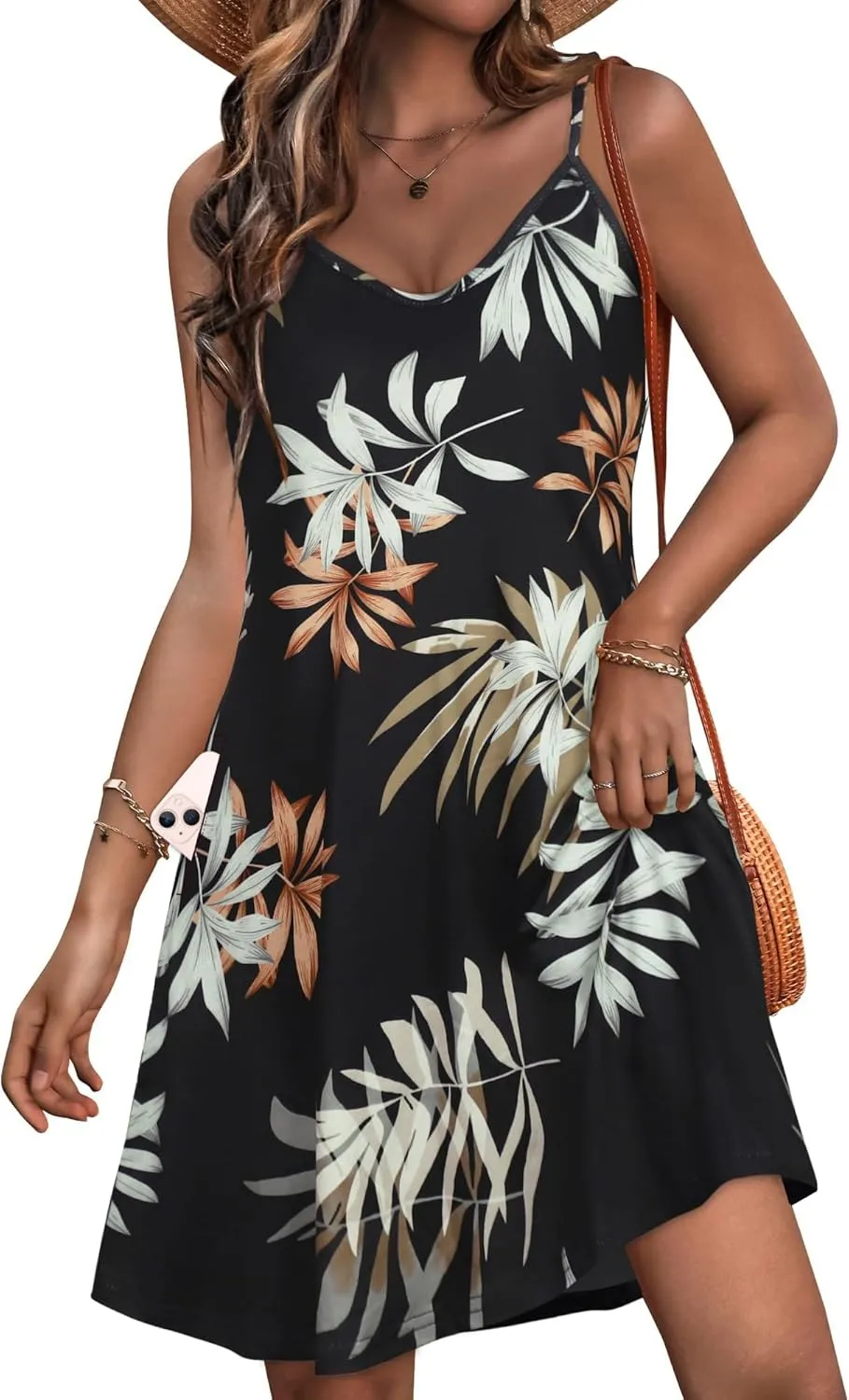 JOELLYUS Womens Spaghetti Strap Dress Summer Dresses Beach Cover Ups Casual Sundresses with Pockets