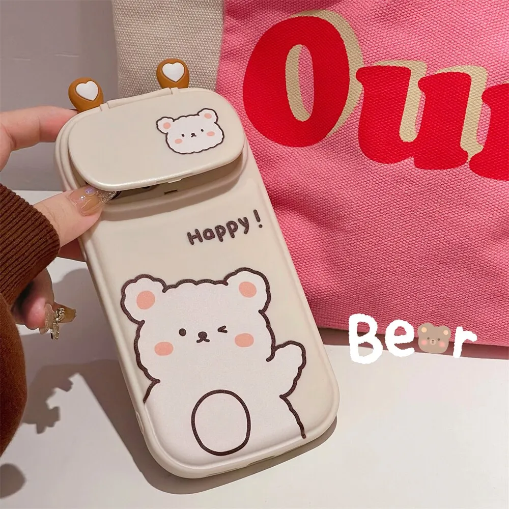 Kawaii 3D Cute Bunny Bear iPhone Case With Mirror
