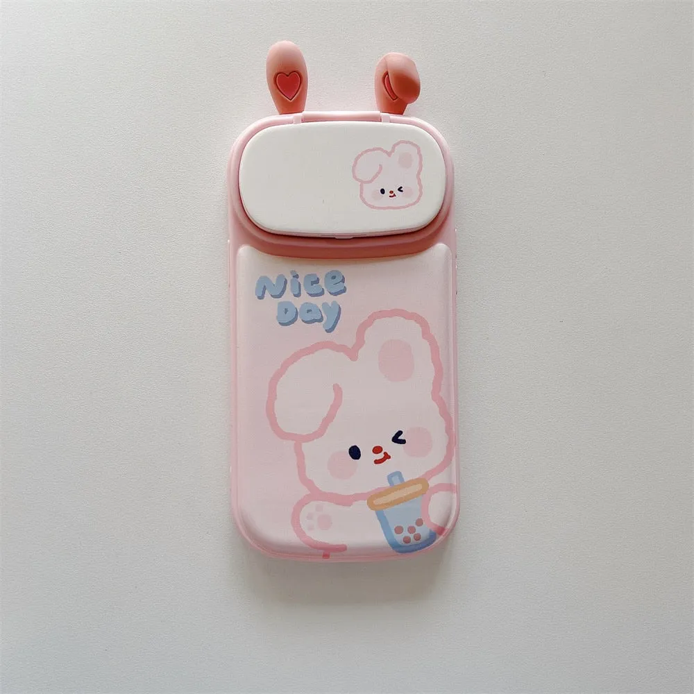 Kawaii 3D Cute Bunny Bear iPhone Case With Mirror
