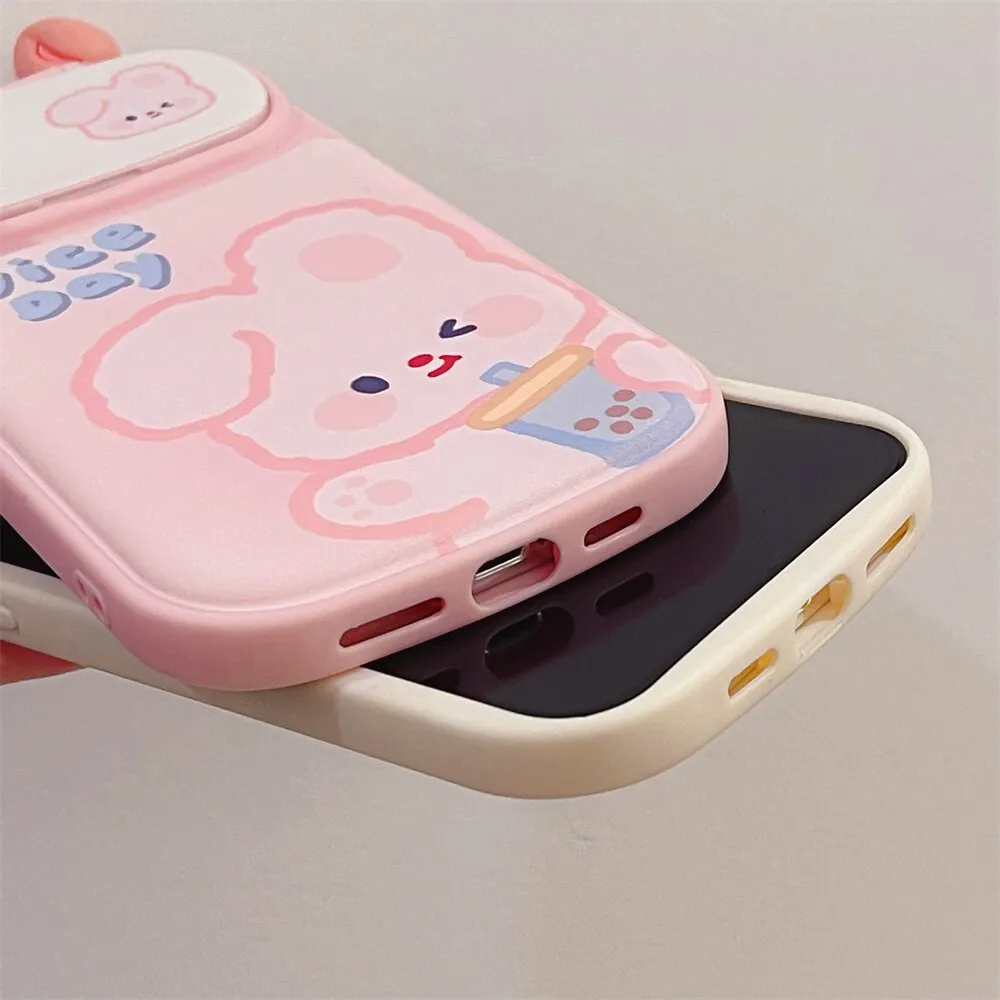 Kawaii 3D Cute Bunny Bear iPhone Case With Mirror