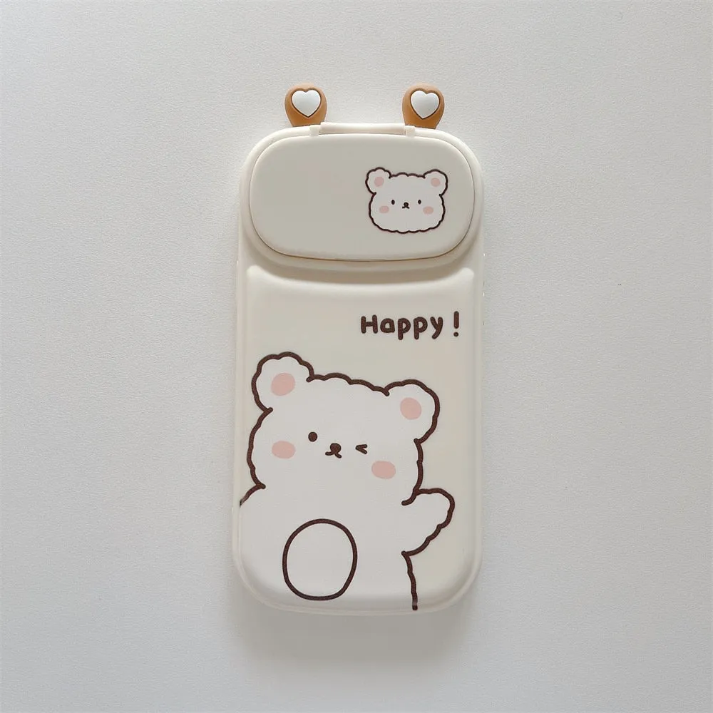 Kawaii 3D Cute Bunny Bear iPhone Case With Mirror