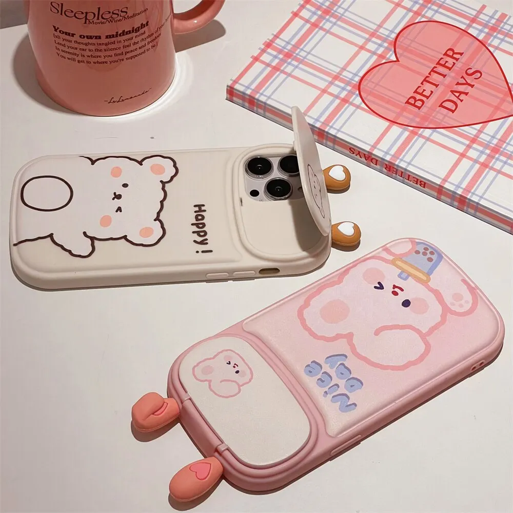 Kawaii 3D Cute Bunny Bear iPhone Case With Mirror