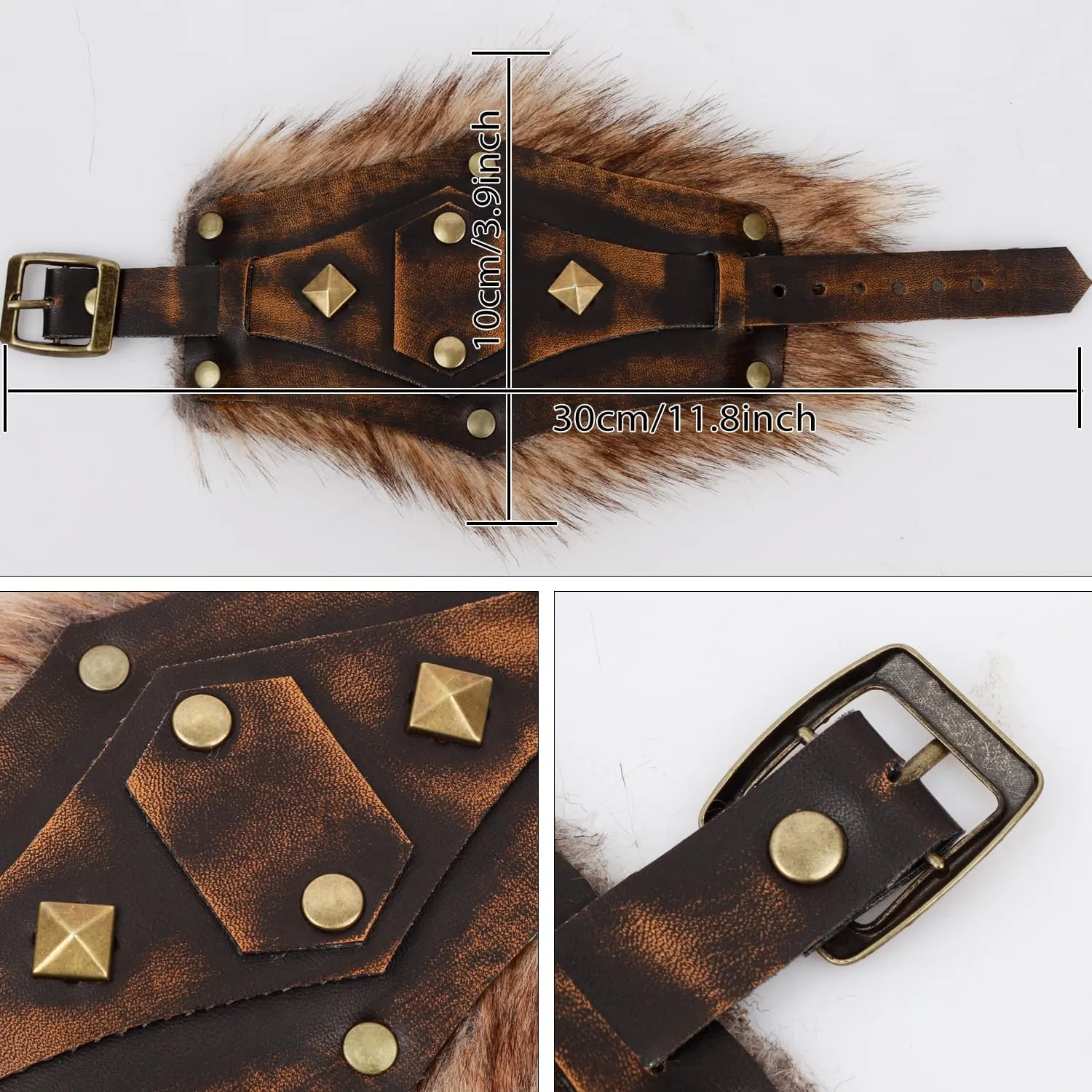 L'VOW Viking Fur Wrist Guard Leather Armor Bracer Cuff Medieval Gauntlet Wristband Renaissance Warrior Costume Accessories
