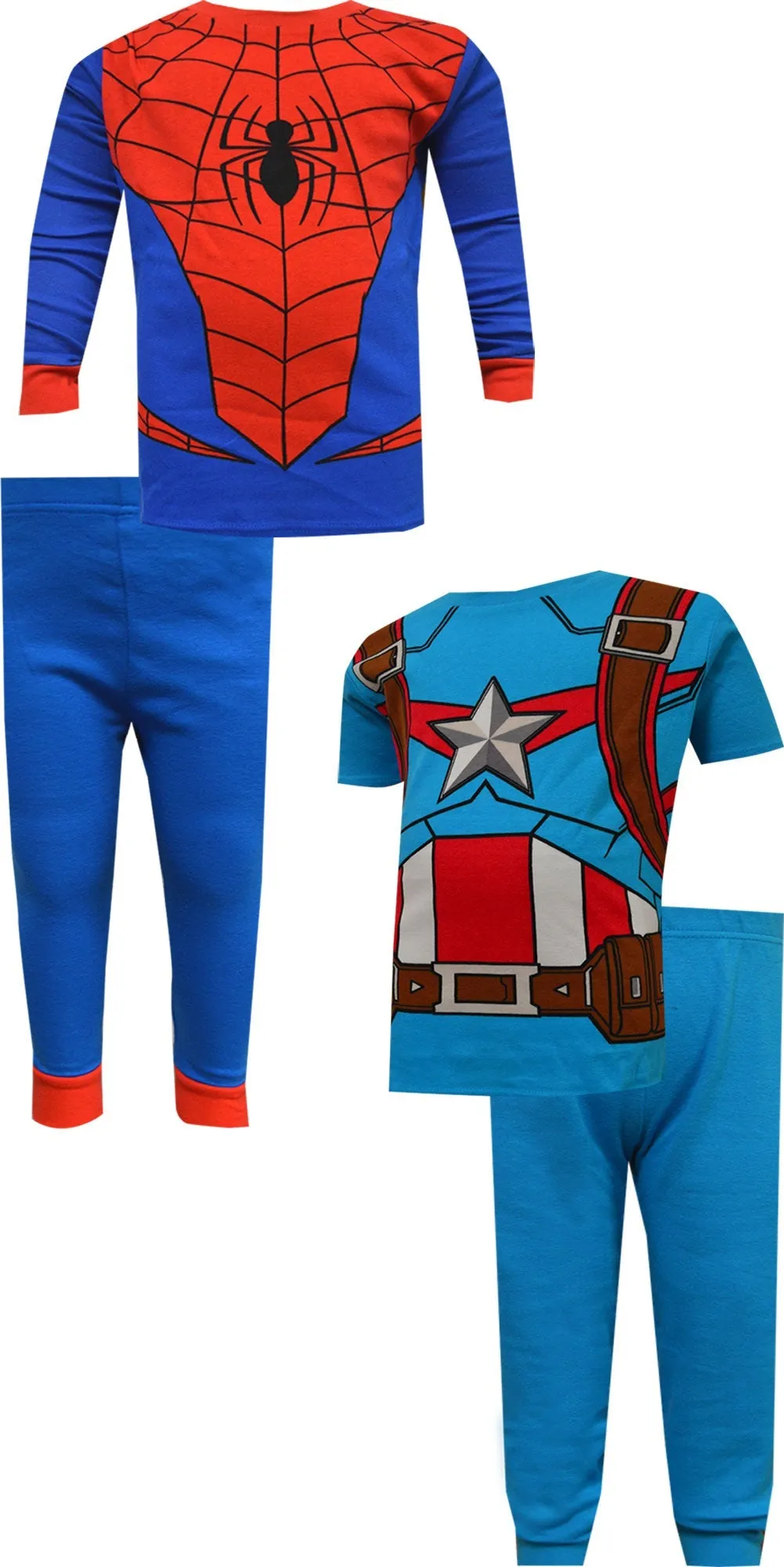 Marvel Comics Spiderman Captain America 4 Piece Cotton Pajamas