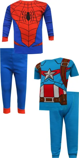 Marvel Comics Spiderman Captain America 4 Piece Cotton Pajamas