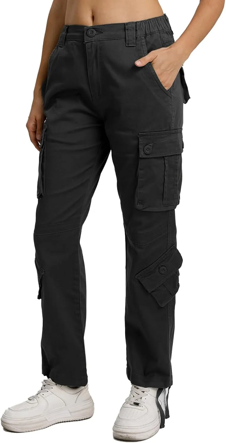 Matchstick Womens Cargo Pants with 8 Pockets Baggy Utility Work Pants for Hiking Travel Outdoor All Season Daily Wear
