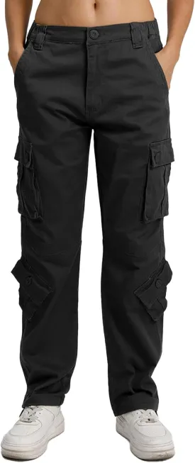 Matchstick Womens Cargo Pants with 8 Pockets Baggy Utility Work Pants for Hiking Travel Outdoor All Season Daily Wear