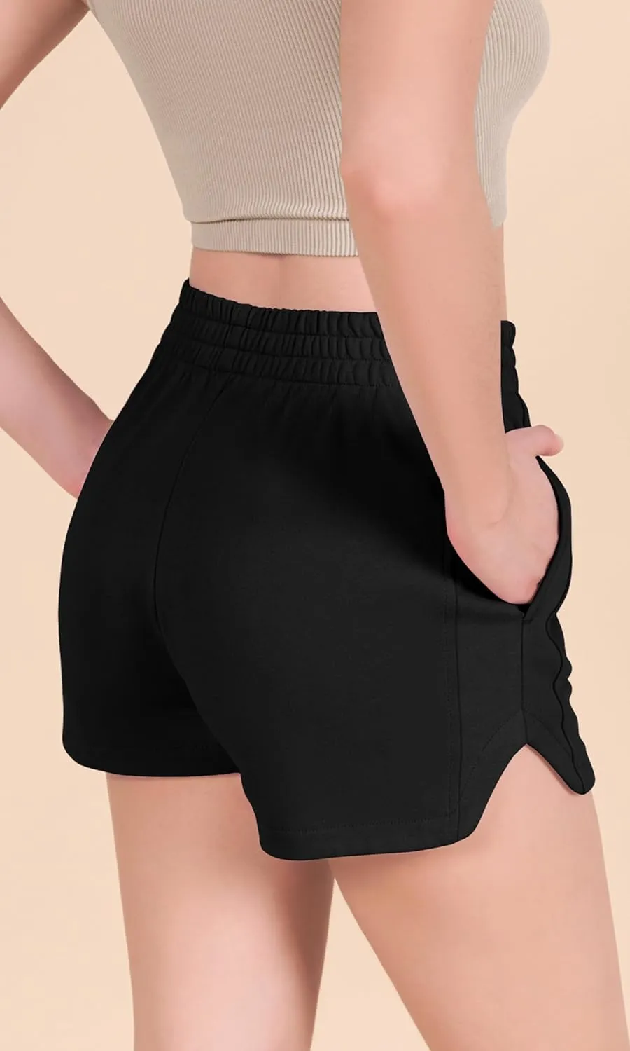 ODODOS Women's Sweat Shorts Cotton French Terry Curved Hem Workout Casual Relaxed Lounge Shorts with Pockets