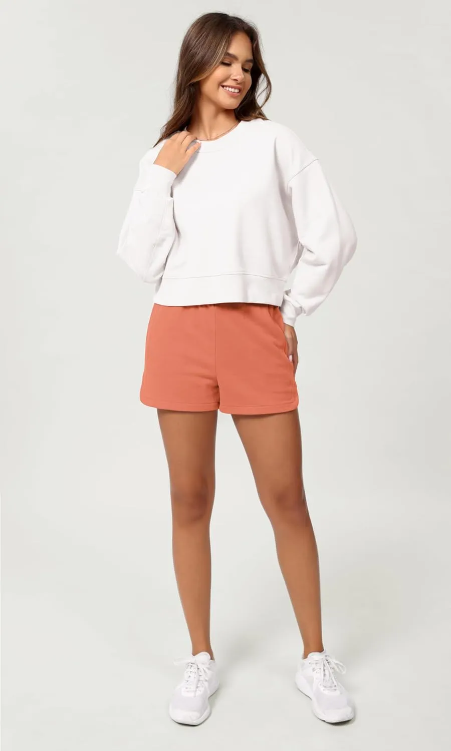 ODODOS Women's Sweat Shorts Cotton French Terry Curved Hem Workout Casual Relaxed Lounge Shorts with Pockets