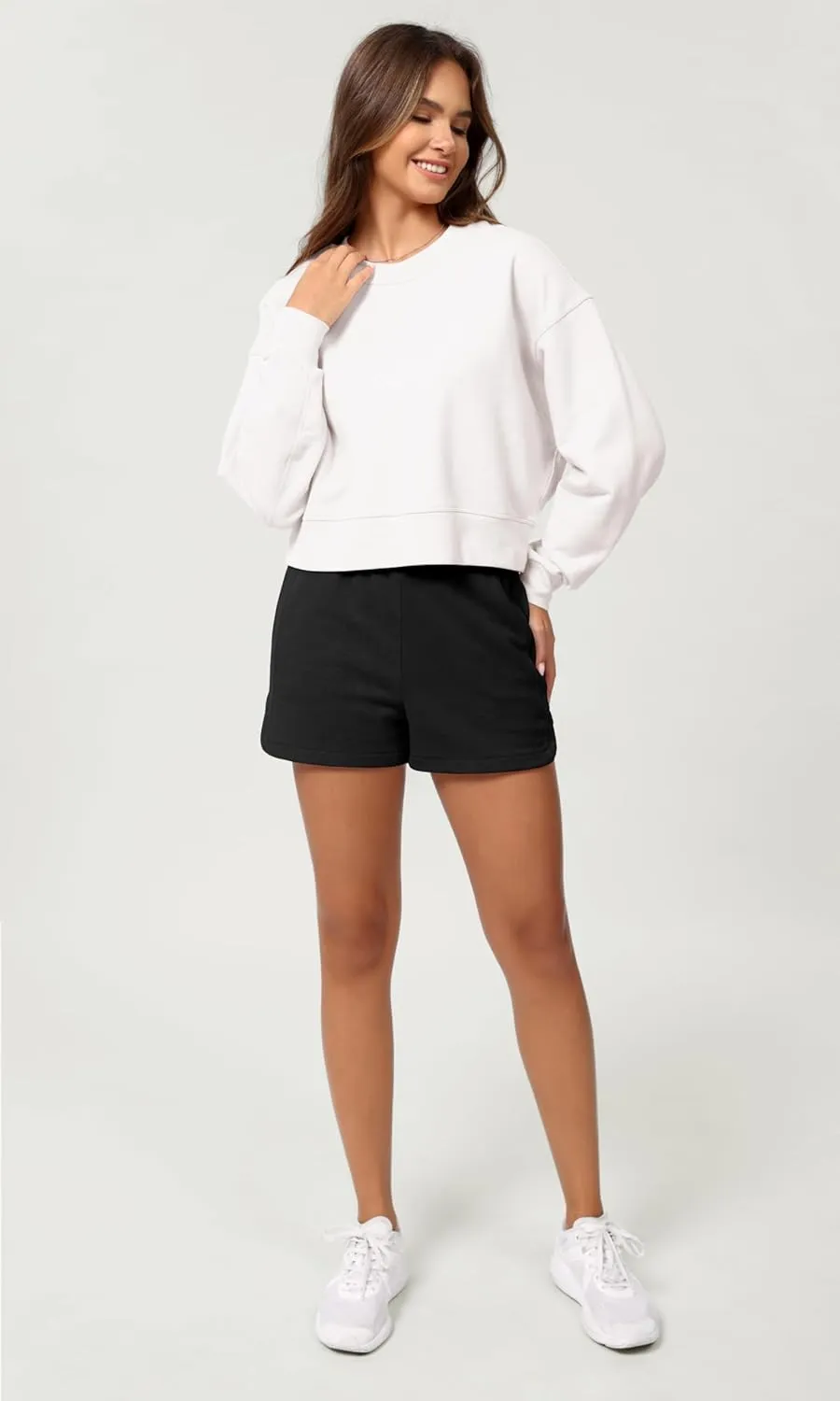 ODODOS Women's Sweat Shorts Cotton French Terry Curved Hem Workout Casual Relaxed Lounge Shorts with Pockets