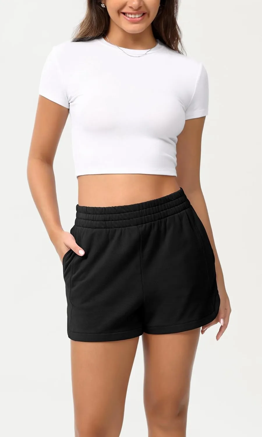 ODODOS Women's Sweat Shorts Cotton French Terry Curved Hem Workout Casual Relaxed Lounge Shorts with Pockets