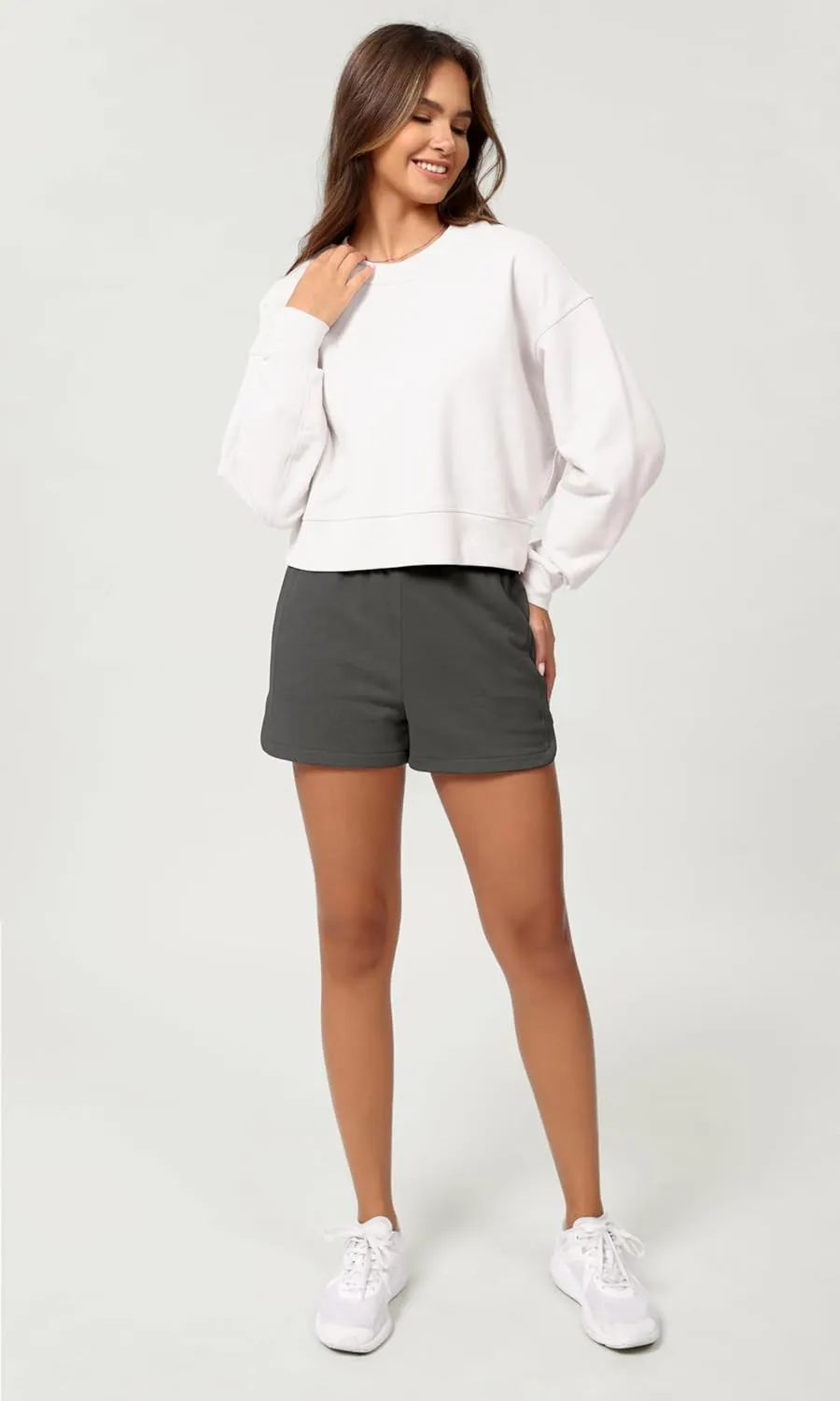 ODODOS Women's Sweat Shorts Cotton French Terry Curved Hem Workout Casual Relaxed Lounge Shorts with Pockets