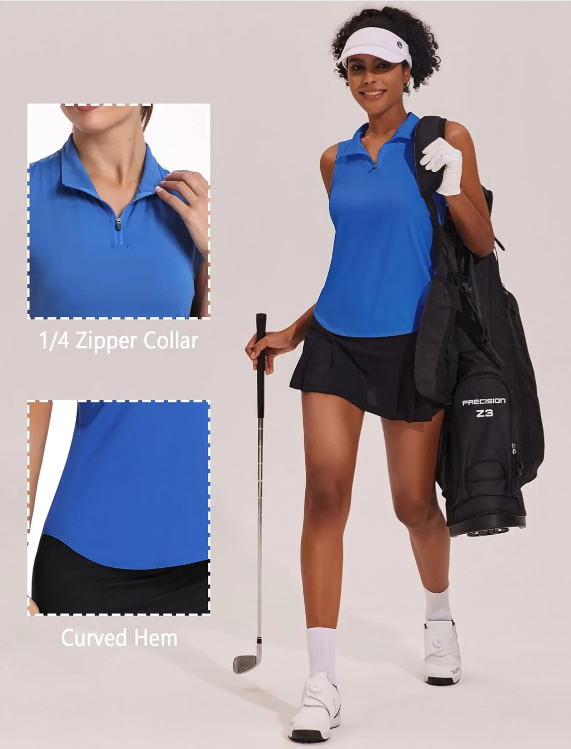 PINSPARK Women Golf Shirts Sleeveless UPF 50  Tennis Polo Shirts 1/4 Zip with Collar Racerback Tank Tops Pickleball Shirts