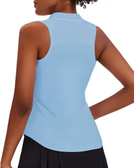 PINSPARK Women Golf Shirts Sleeveless UPF 50  Tennis Polo Shirts 1/4 Zip with Collar Racerback Tank Tops Pickleball Shirts