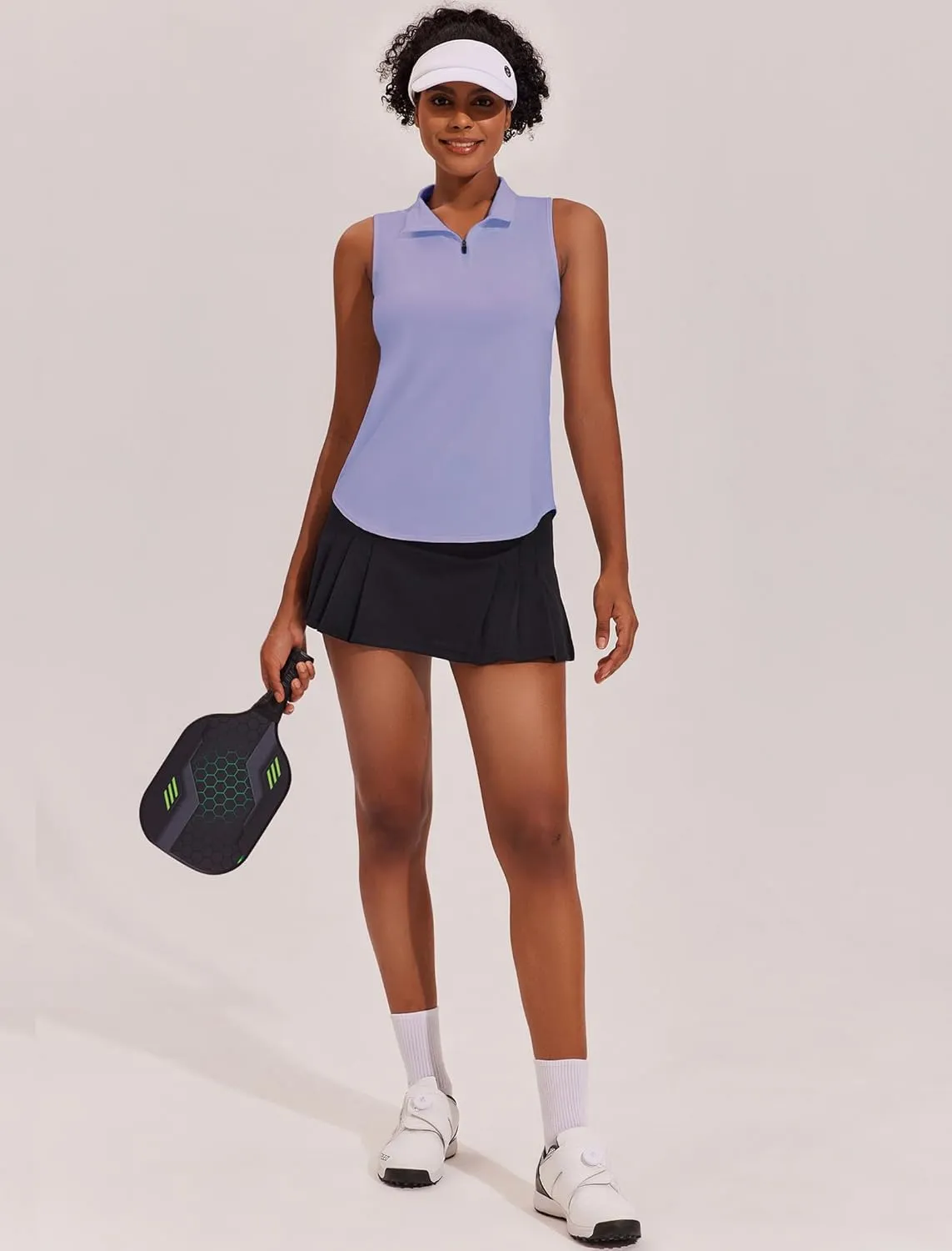 PINSPARK Women Golf Shirts Sleeveless UPF 50  Tennis Polo Shirts 1/4 Zip with Collar Racerback Tank Tops Pickleball Shirts
