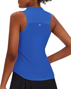 PINSPARK Women Golf Shirts Sleeveless UPF 50  Tennis Polo Shirts 1/4 Zip with Collar Racerback Tank Tops Pickleball Shirts