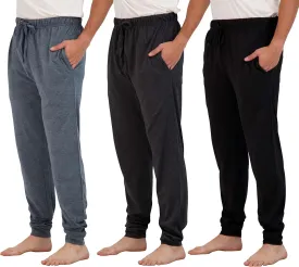 Real Essentials 3 Pack: Men's Cotton Jersey Soft Jogger Sleep Lounge Pajama Drawstring & Pockets (Available in Big & Tall)