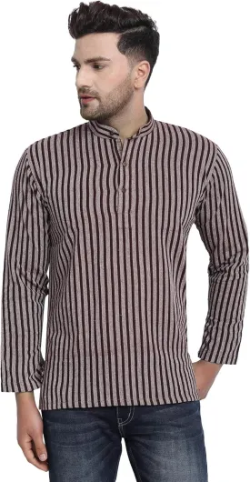 SKAVIJ Men's Handloom Cotton Solid Kurta Mandarin Collar Straight Regular Henley Shirt