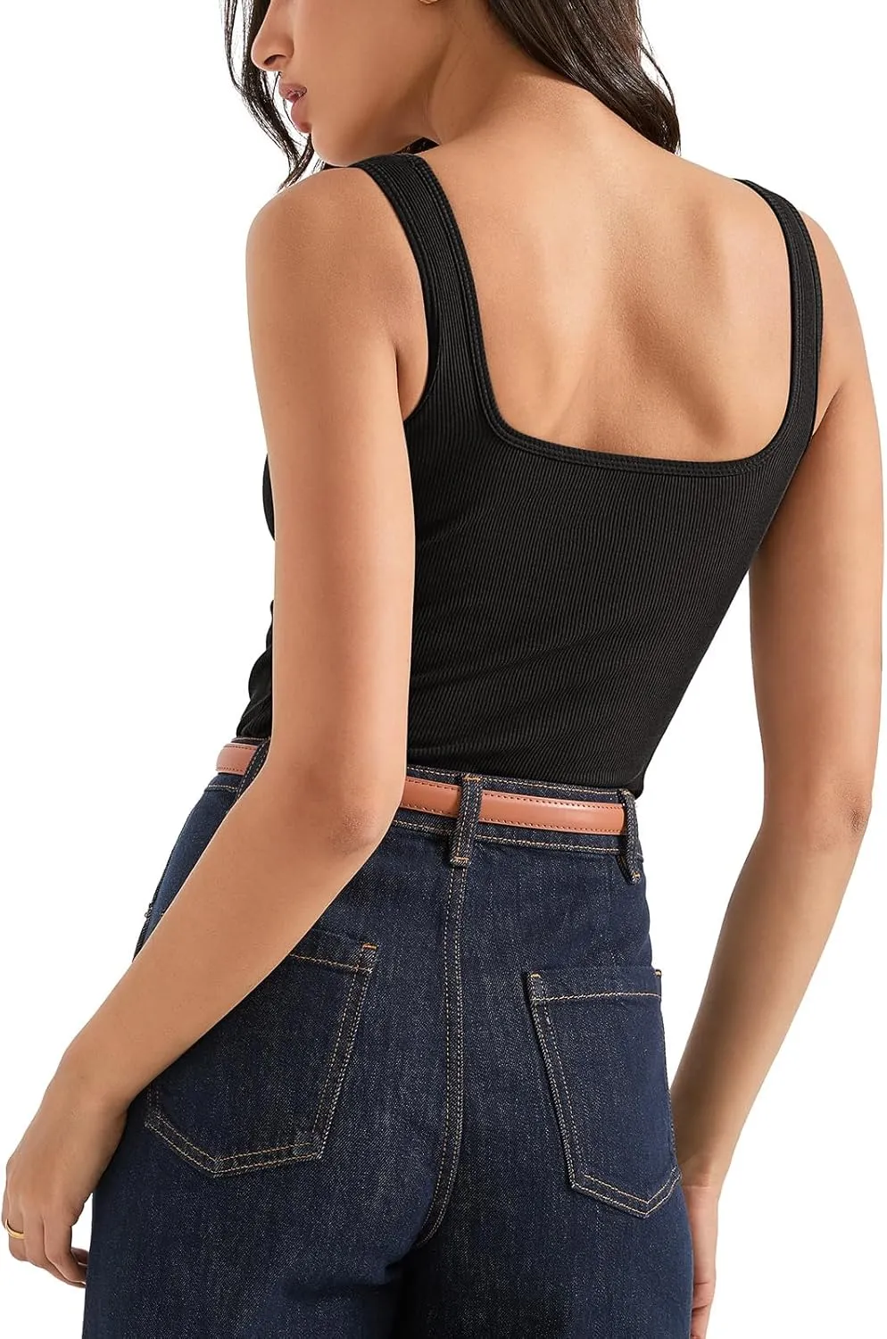 SUUKSESS Women Cotton Ribbed Built in Bra Tank Tops Summer Casual Basic Top
