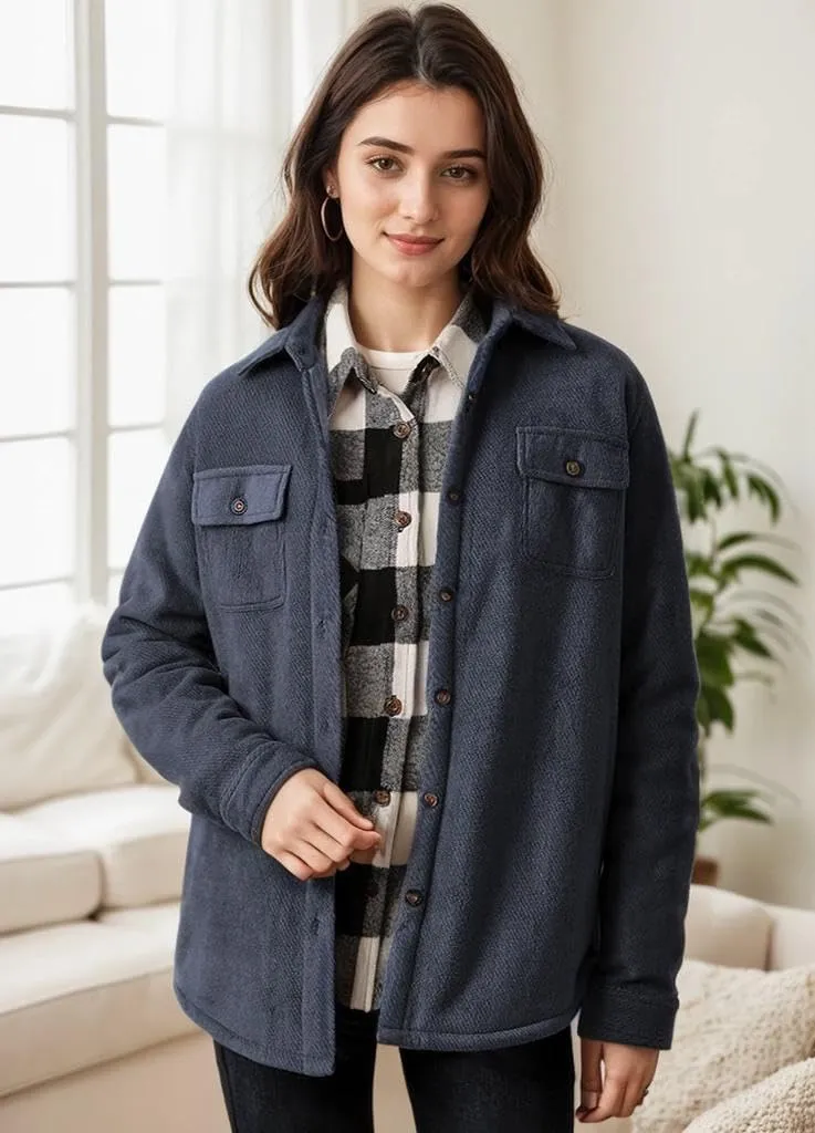 ThCreasa Womens Sherpa Fleece Lined Flannel Shirt Jacket Warm Button Up Plaid Shirt Jac (Sherpa Fleece Throughout)