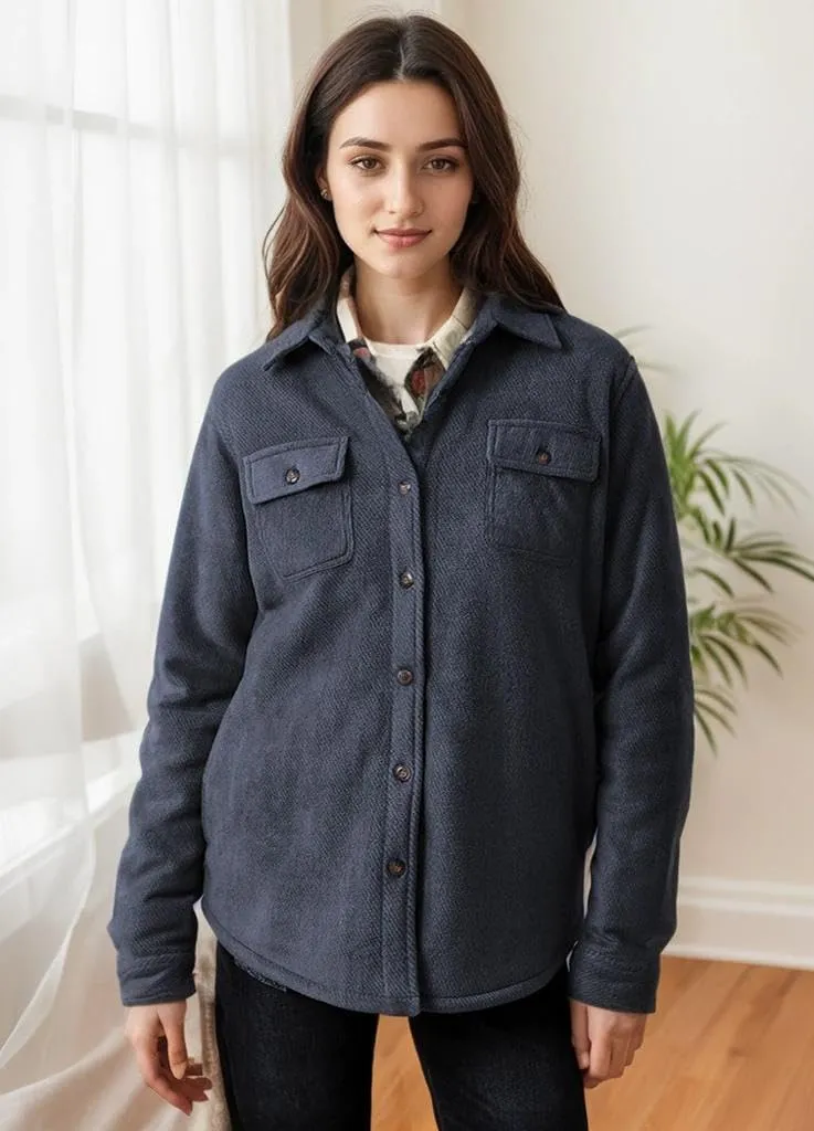 ThCreasa Womens Sherpa Fleece Lined Flannel Shirt Jacket Warm Button Up Plaid Shirt Jac (Sherpa Fleece Throughout)