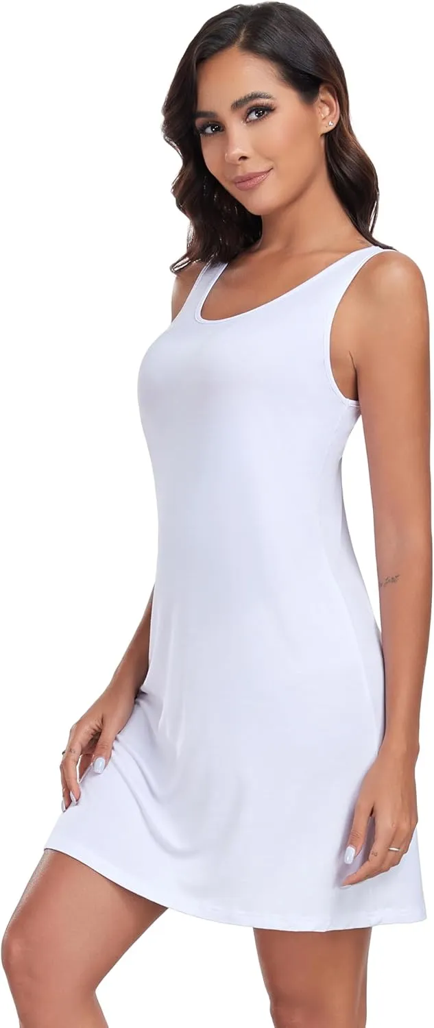 VintageClothing Womens Full Slip Tank Top Dress Soft Slip Under Dress Wide Straps Lingerie Nightgown